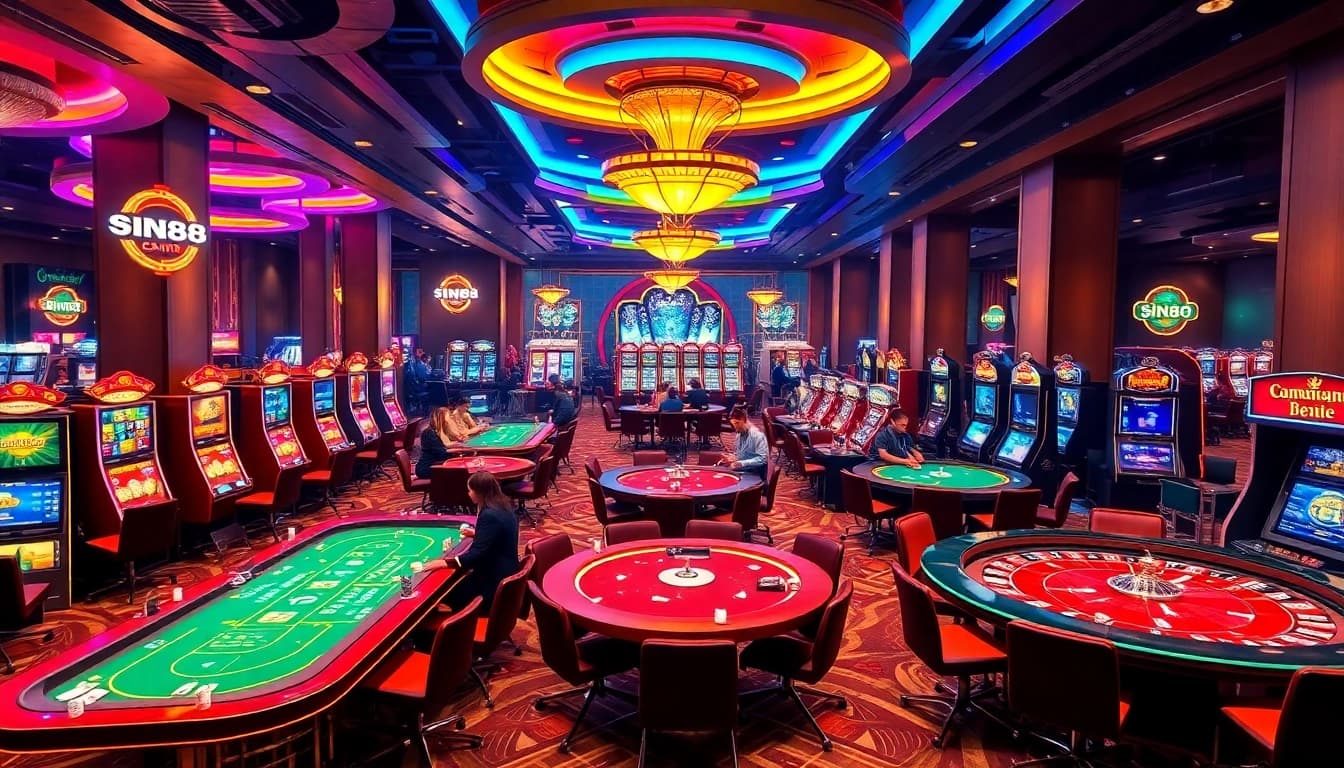 SIN88 gambling enthusiasts enjoying an exciting casino experience with vibrant gaming tables.