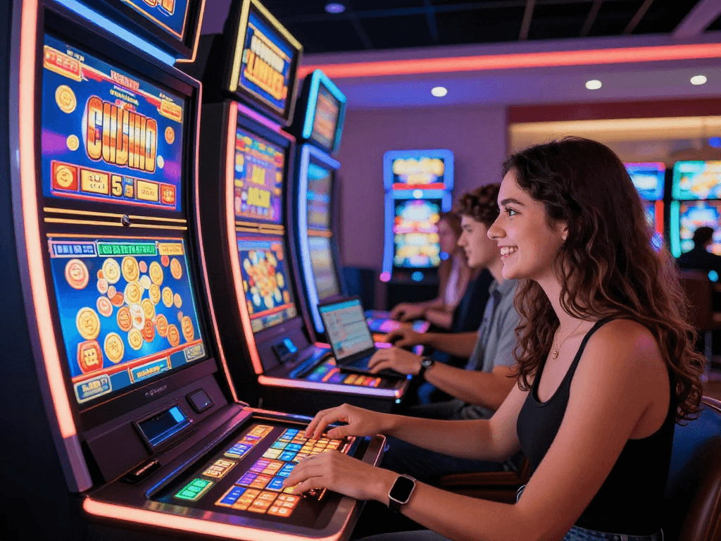 Exciting gameplay at US slot sites featuring digital slot machines and players enjoying their experience.