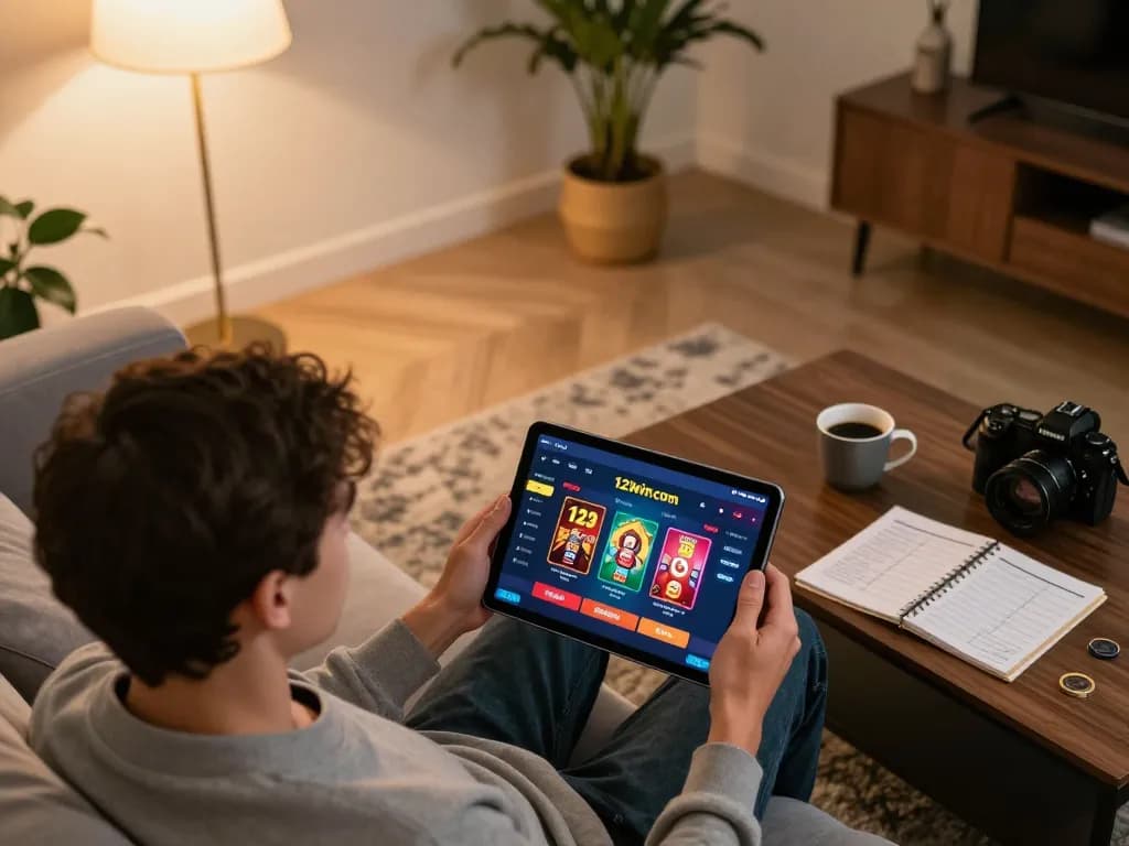 Engaging online gaming experience with 123win com interface visible on tablet, showcasing interactive poker gameplay.