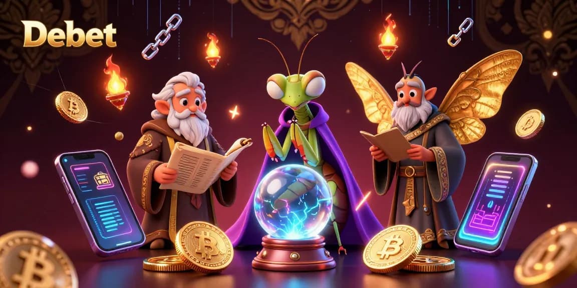 Bet big with Debet's immersive casino experience featuring vibrant characters and crypto elements