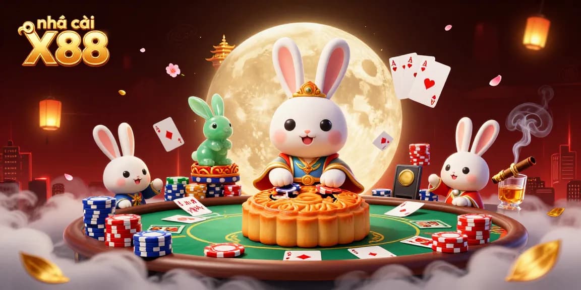 Experience the excitement of nhà cái X88 with a vibrant 3D casino scene featuring playful elements and rich details.