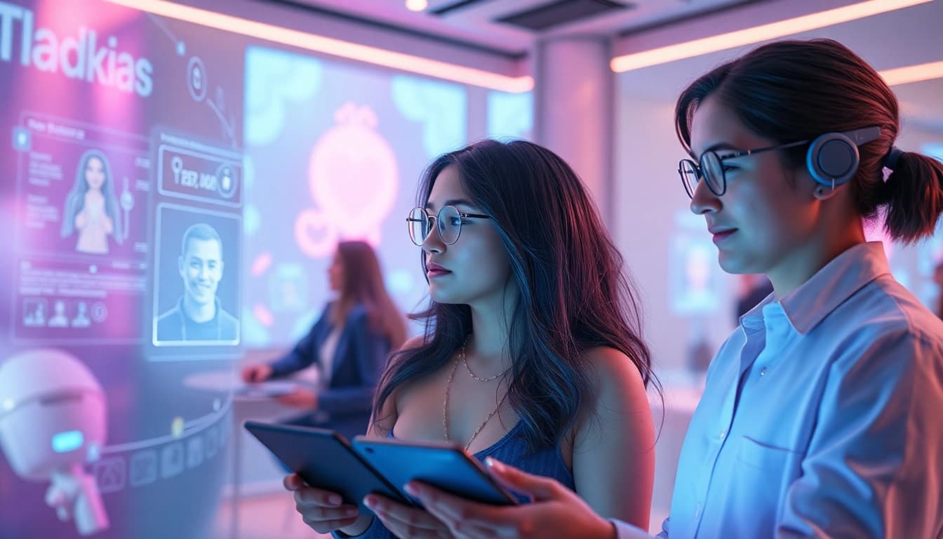 AI sex virtual dating environment with modern interfaces and friendly avatars.