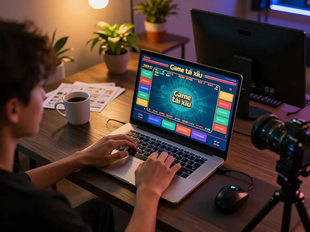 Engaging player enjoying Game tài xỉu on laptop during online gaming session