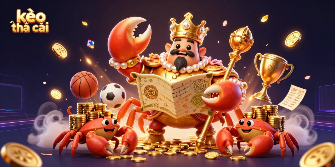 Engage with kèo nhà cái and explore exciting sports betting action featuring a golden crab emperor and treasure elements.