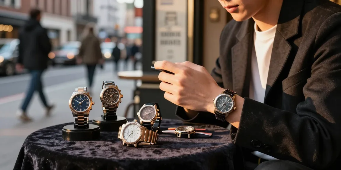 Showcasing luxury clone watches in a chic urban setting.
