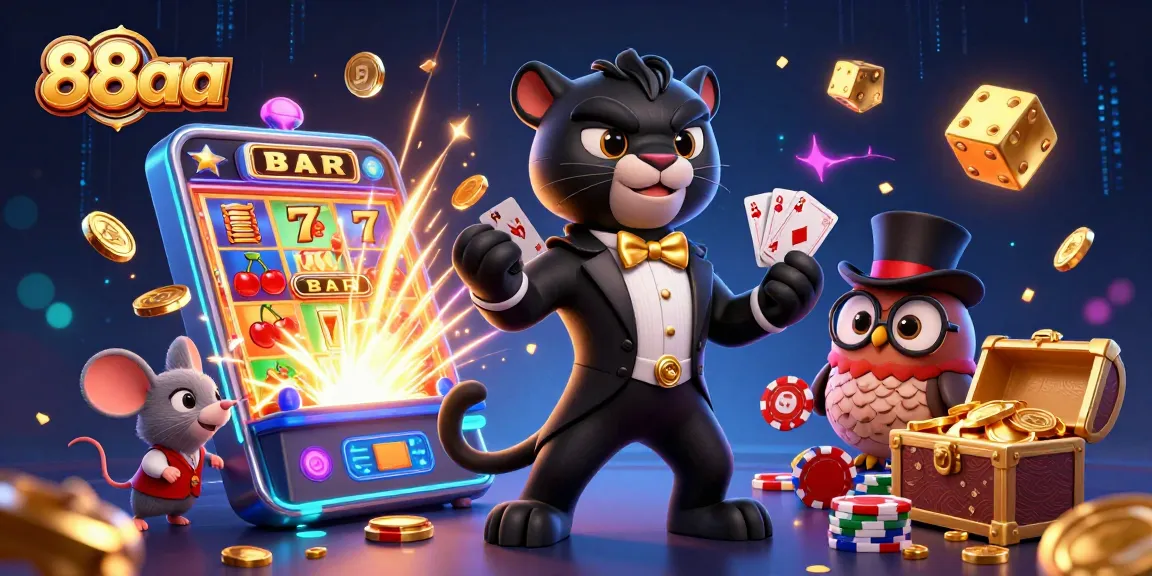 88aa players experience exciting casino action with vibrant characters and jackpot symbols in a dynamic scene.