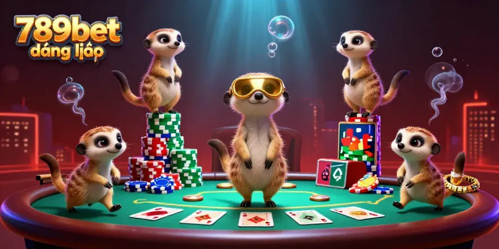 Experience excitement with 789bet đăng nhập at a vibrant meerkat casino scene showcasing thrilling card games.
