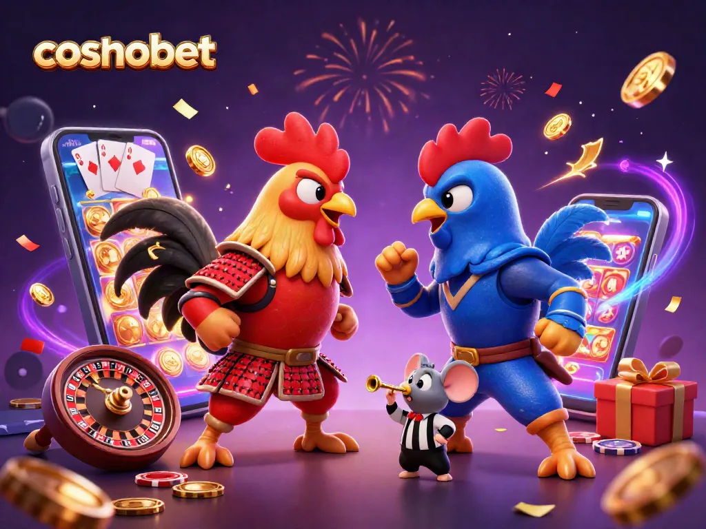 Join the action at Cosmobet, featuring epic roosters in a dynamic casino showdown!