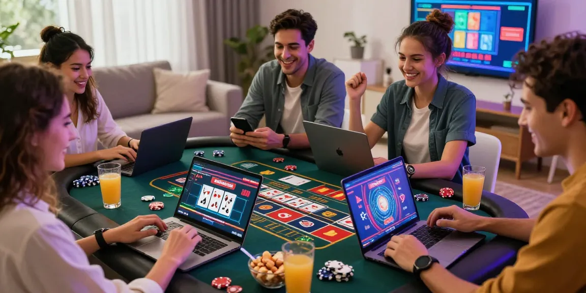 Friends enjoying online gaming at home with https://ghsc.co.uk, vibrant atmosphere and virtual roulette table.