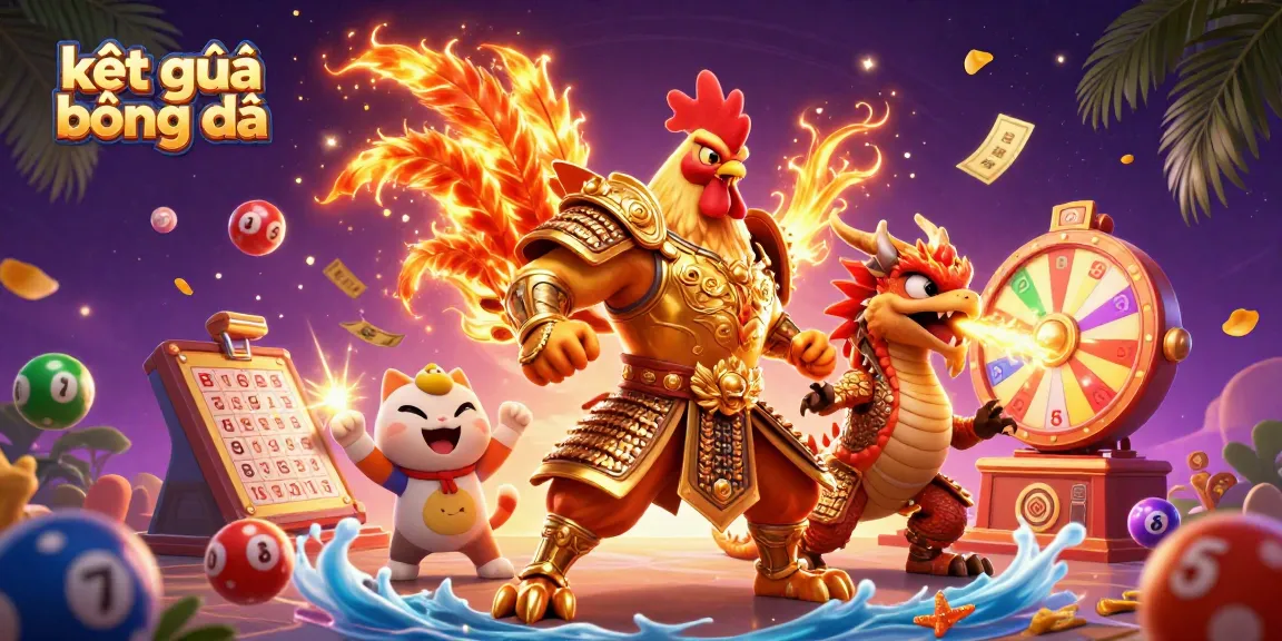 Engaging illustration showcasing kết quả bóng đá with dynamic lottery elements and colorful characters.
