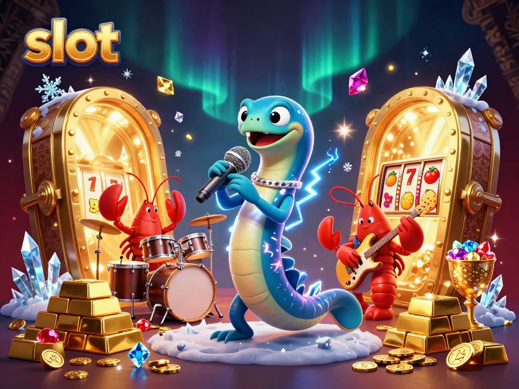 Experience the thrill of slot gameplay with an electric eel DJ and band performing in a vibrant underwater casino.