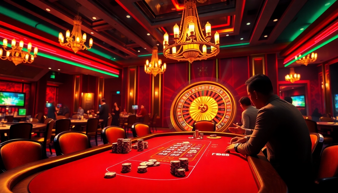 Experience the thrills of Thể Thao FB88 at a vibrant casino with high-stakes poker and roulette.