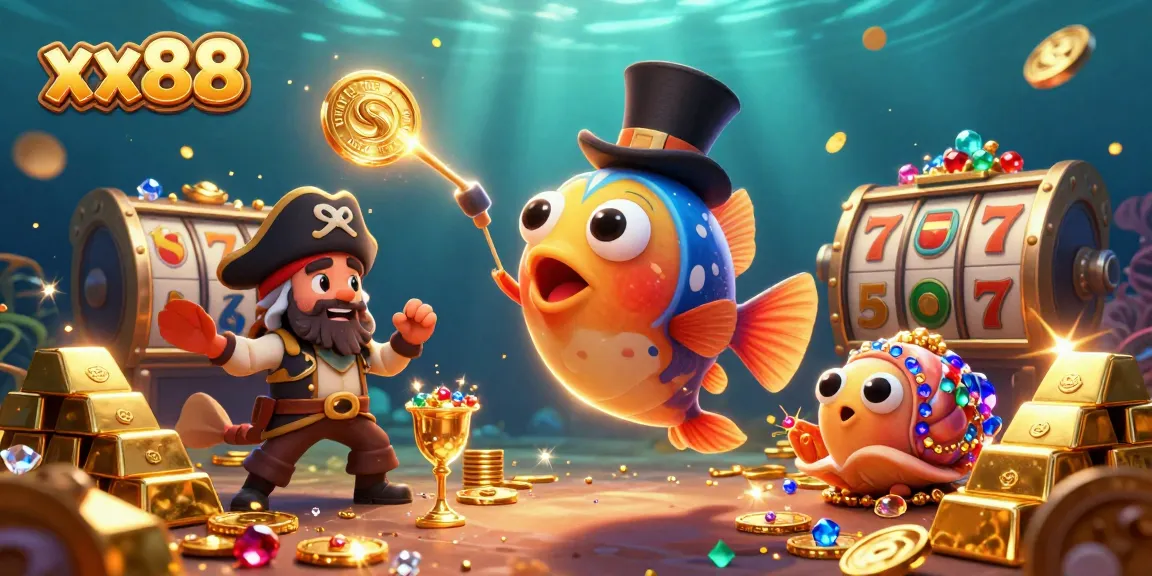 xx88 offers dynamic slot games with colorful characters navigating a treasure-filled underwater world.