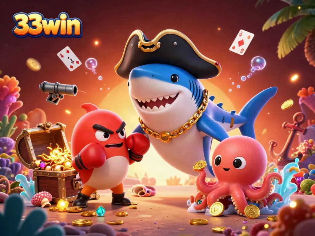 Join the adventure with 33win through this vibrant underwater casino scene filled with treasure and fun!