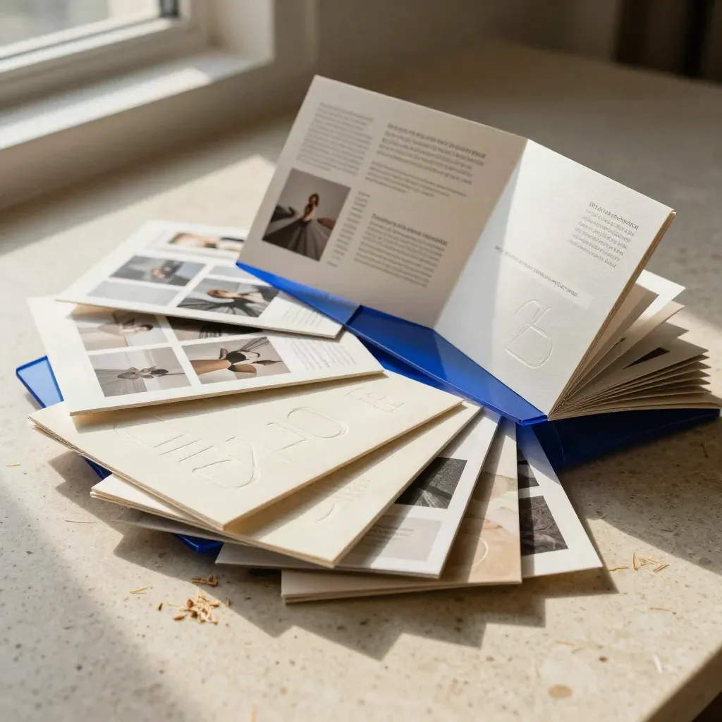 Cobalt-accented brand rollout mockups spread on stone in soft studio light.