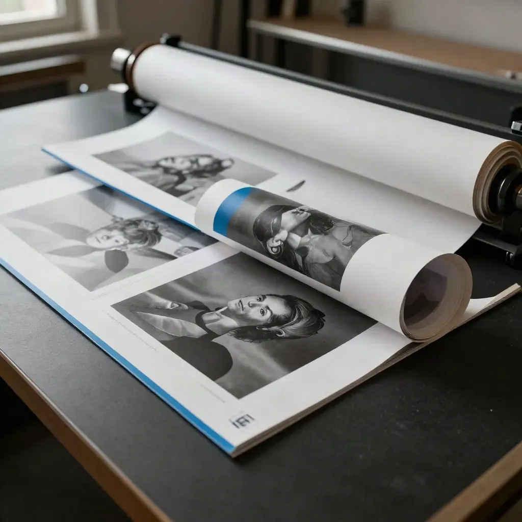 Low-angle studio shot of proof boards, crop panels and an art tube on matte black.