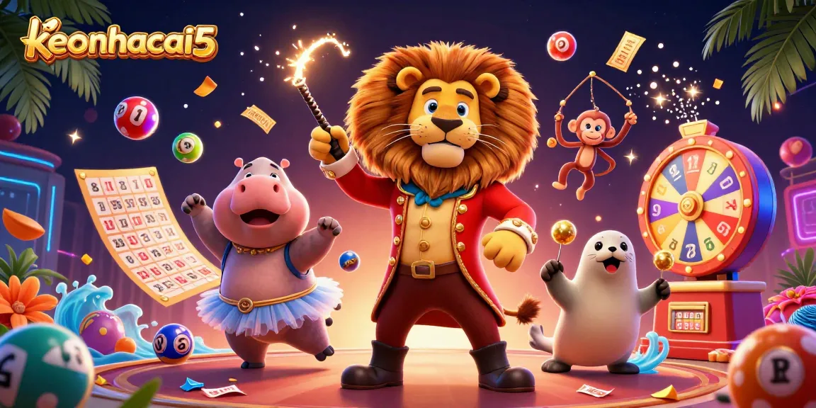 Celebrate your wins with keonhacai5 lottery balls and dynamic game elements in this vibrant casino scene!