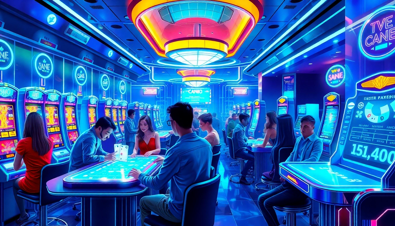 Experience innovative gaming in a futuristic casino showcasing New Technology.