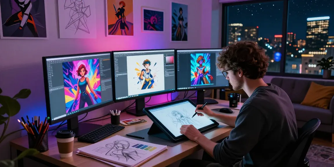 Creating NSFW AI images in a vibrant urban studio environment with neon lighting.