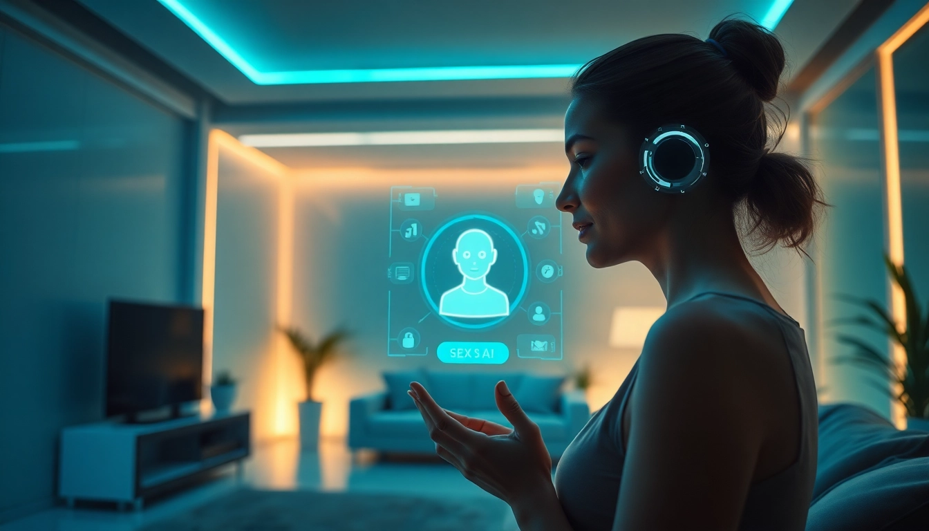 Interactive scene of a user engaging with an AI chatbot, embodying the concept of sex ai and intimacy technology.