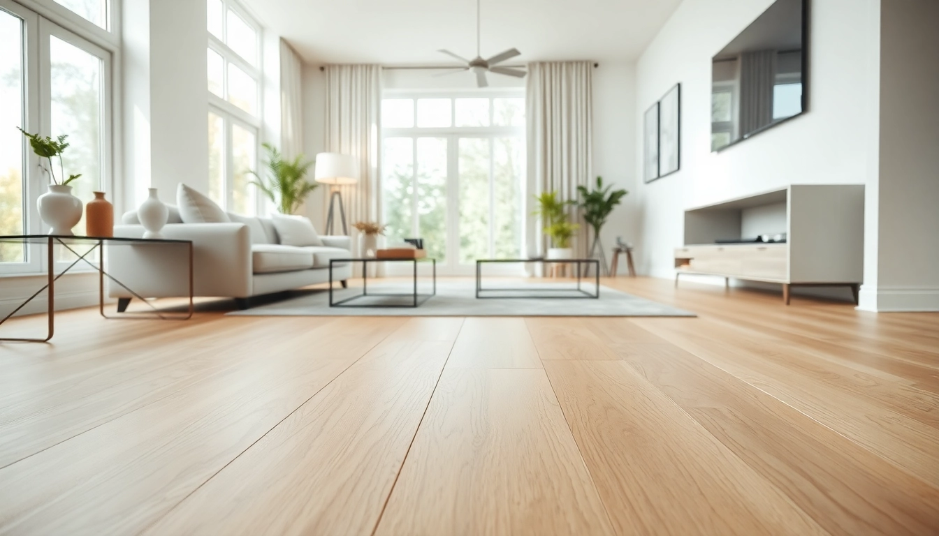 Shop for vinyl flooring near me in a modern living room with blonde oak planks and cozy decor.