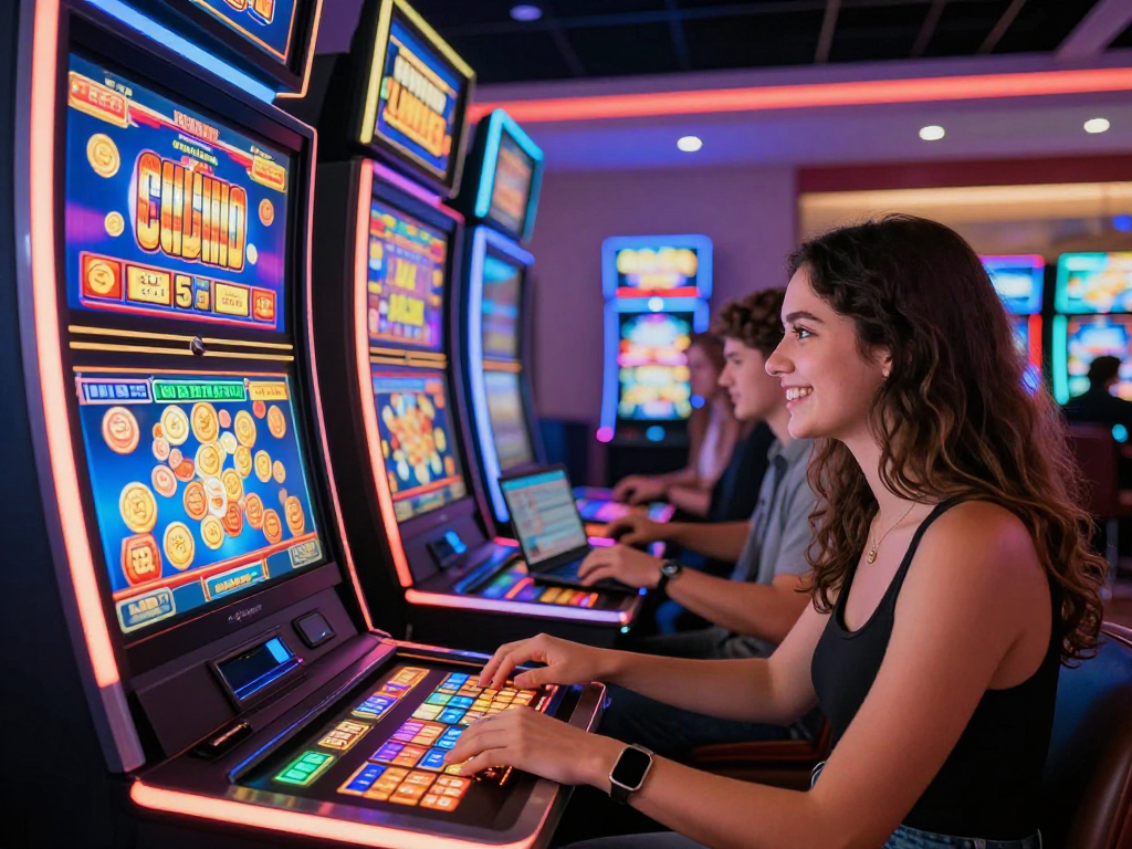 Exciting gameplay at US slot sites featuring digital slot machines and players enjoying their experience.