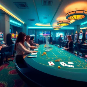 Experience immersive online gaming with fly88.com: baccarat tables and vibrant slot machines create an exciting digital casino.
