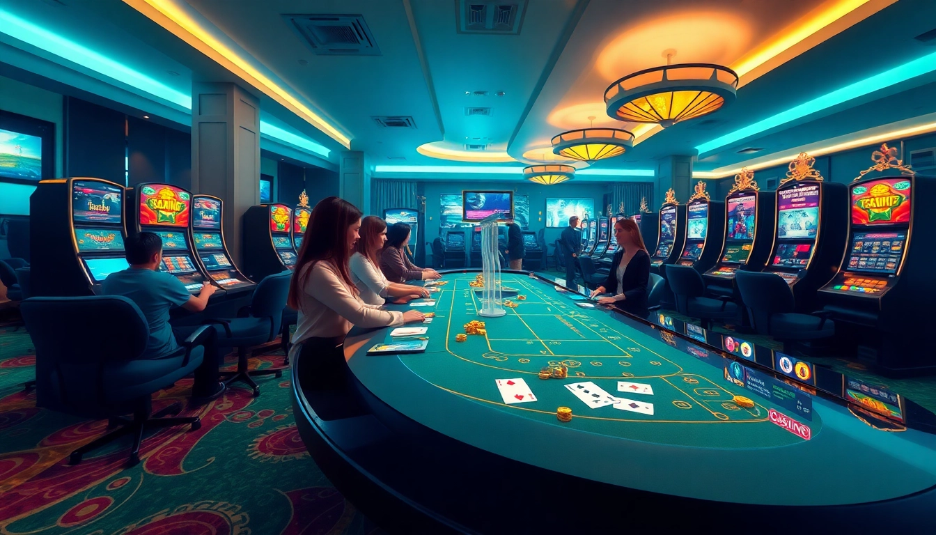 Experience immersive online gaming with fly88.com: baccarat tables and vibrant slot machines create an exciting digital casino.