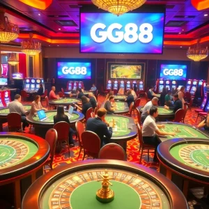 Experience the excitement of gambling with GG88 at a vibrant casino floor.