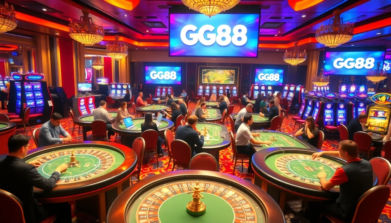 Experience the excitement of gambling with GG88 at a vibrant casino floor.