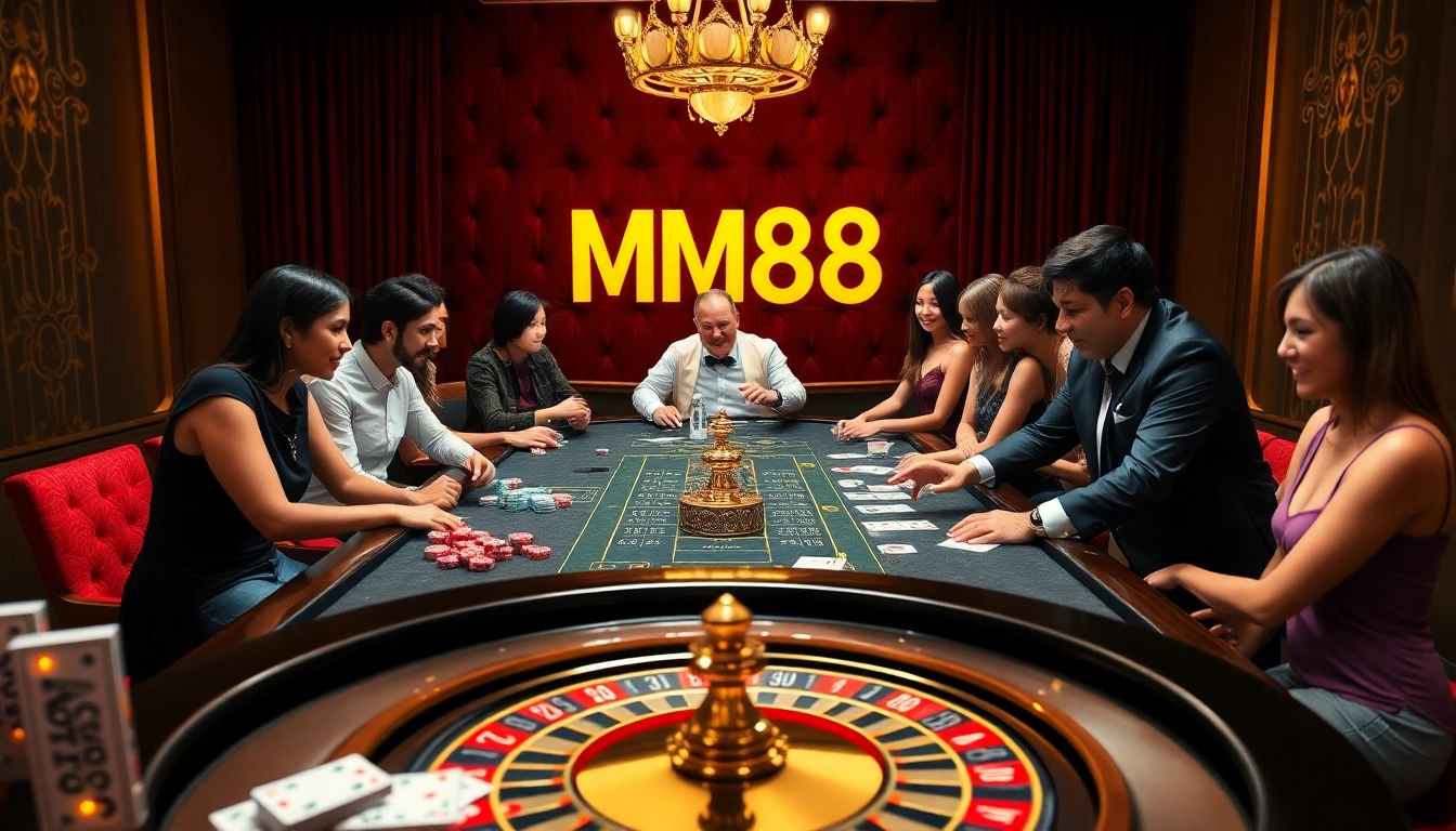 Players enjoy an engaging MM88 casino experience at an elegant gaming table.