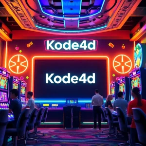 Kode4d link digital casino scene with vibrant slot machines and players, showcasing an exciting gaming atmosphere.