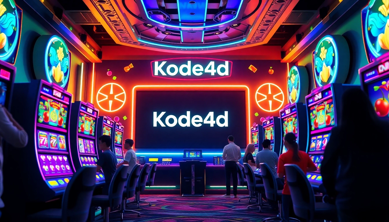 Kode4d link digital casino scene with vibrant slot machines and players, showcasing an exciting gaming atmosphere.