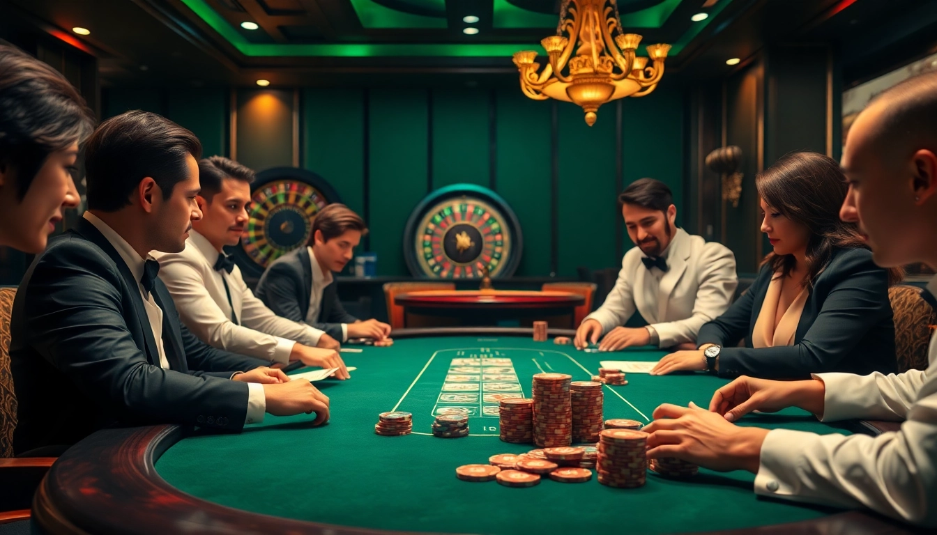 Experience high-stakes poker excitement at ok8386a.com in a luxurious casino setting.
