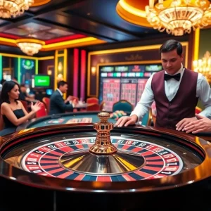 Vankhanhtv delivering a vibrant casino experience with roulette, cheering players, and a stylish dealer.
