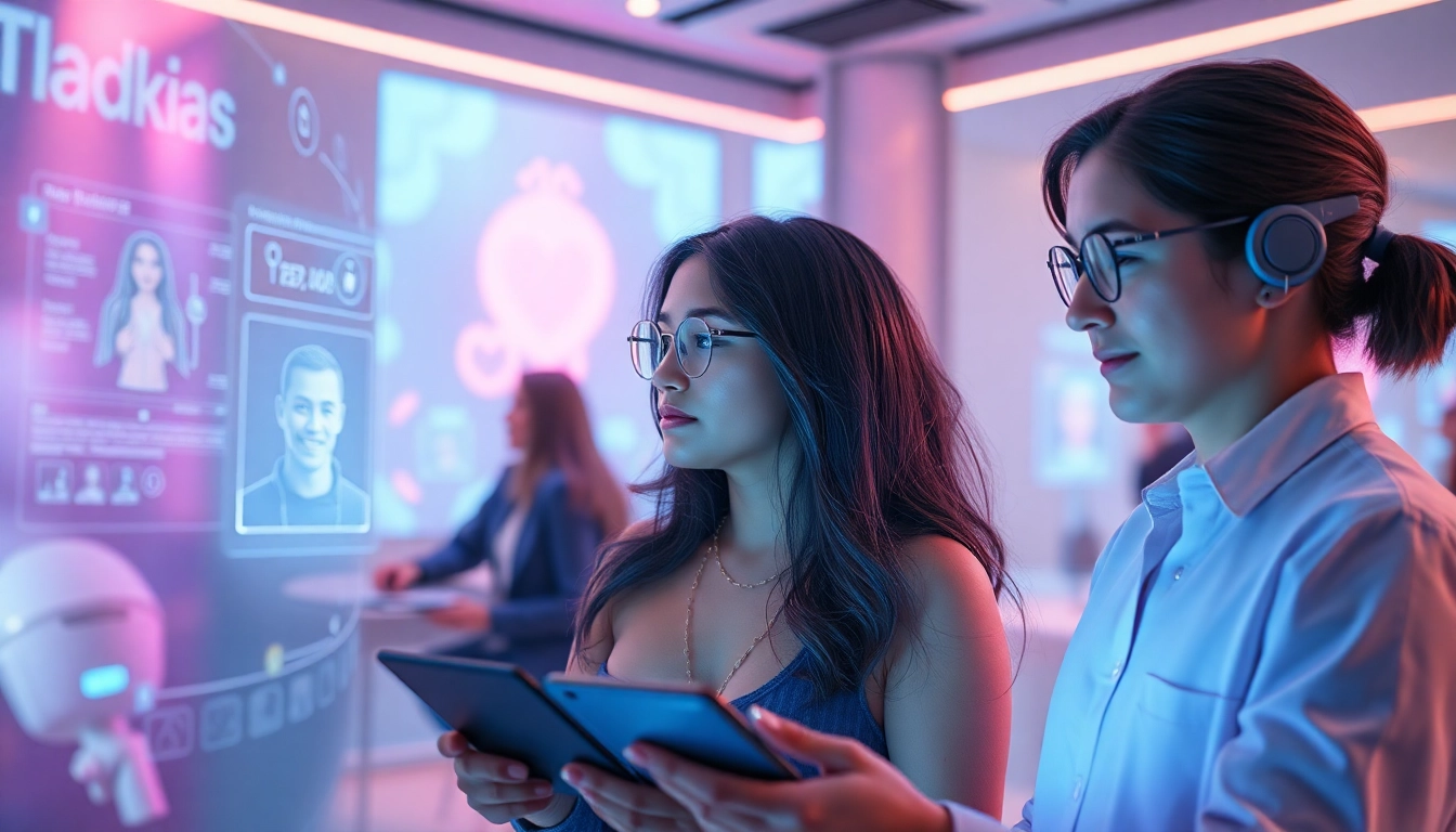 AI sex virtual dating environment with modern interfaces and friendly avatars.