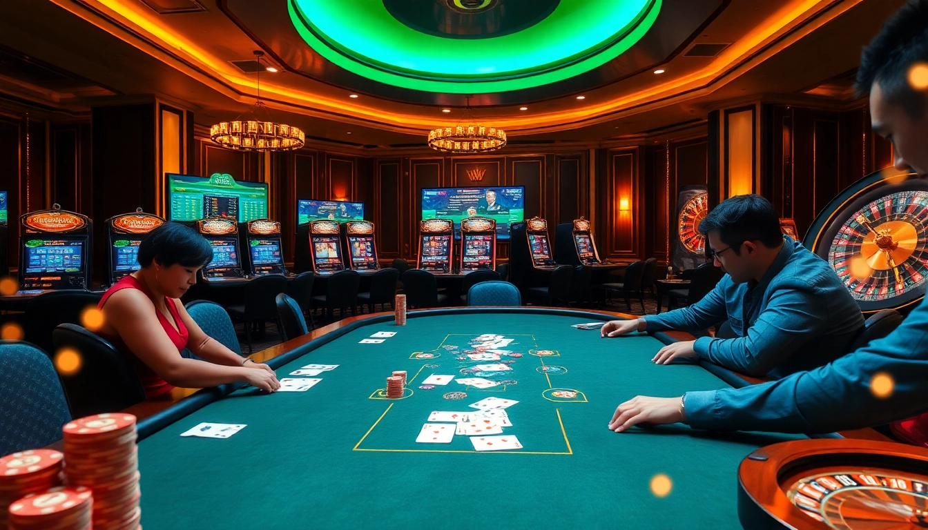 Engage with iwin68 at a luxurious casino table surrounded by chips, cards, and thrilling gameplay.