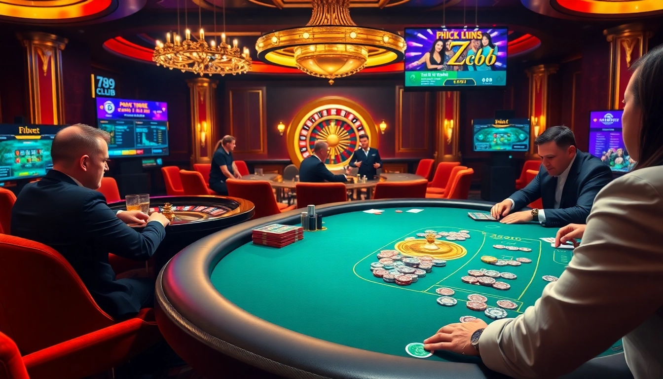 Players enjoying a thrilling game of poker at 789club's luxurious casino setting.