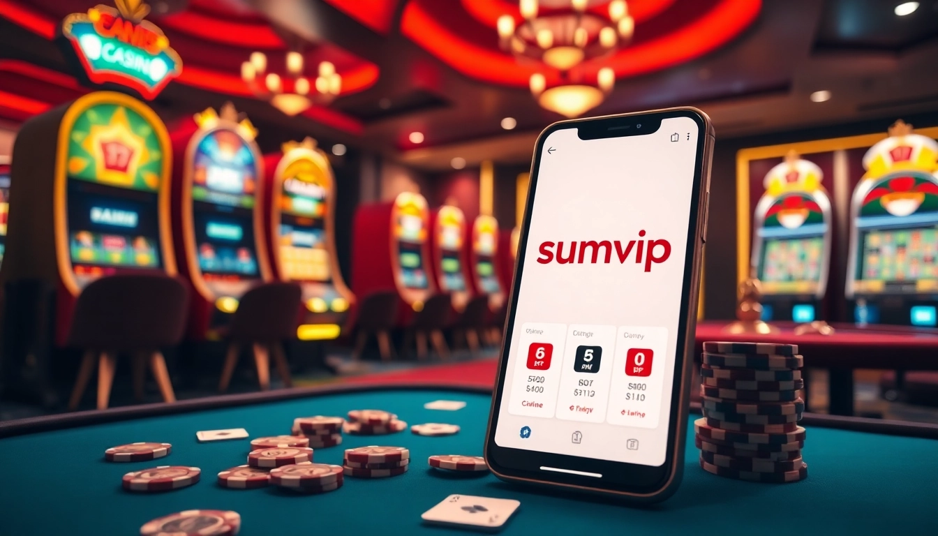 Experience the thrill of the sumvip app with an engaging casino setting and gaming elements.