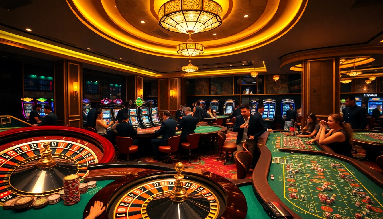 Players enjoying high-stakes games at 13win's luxurious casino tables.