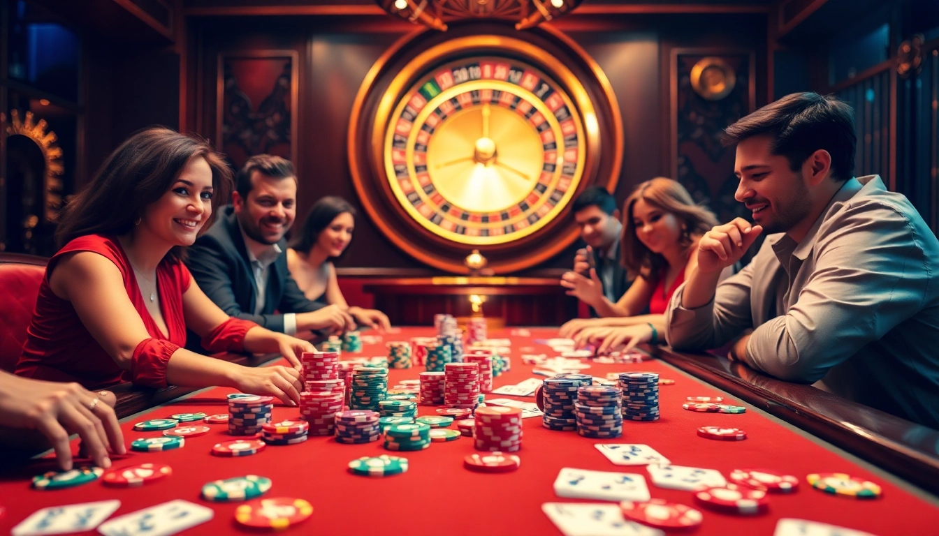 Engaged players at an 88i poker table, showcasing vibrant chips and excitement.