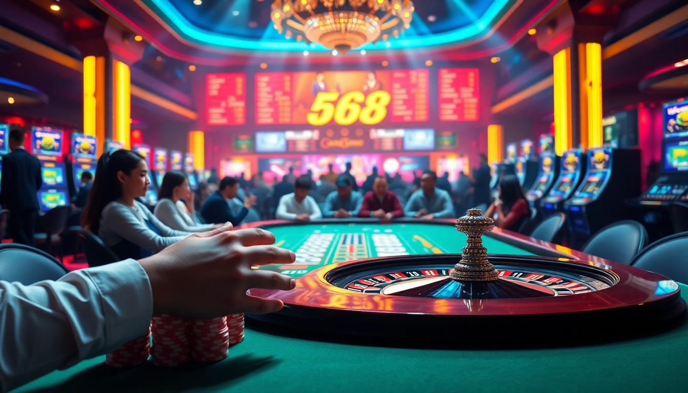 Players enjoying exciting games at say88 nhà cái with vibrant casino table and dynamic atmosphere.