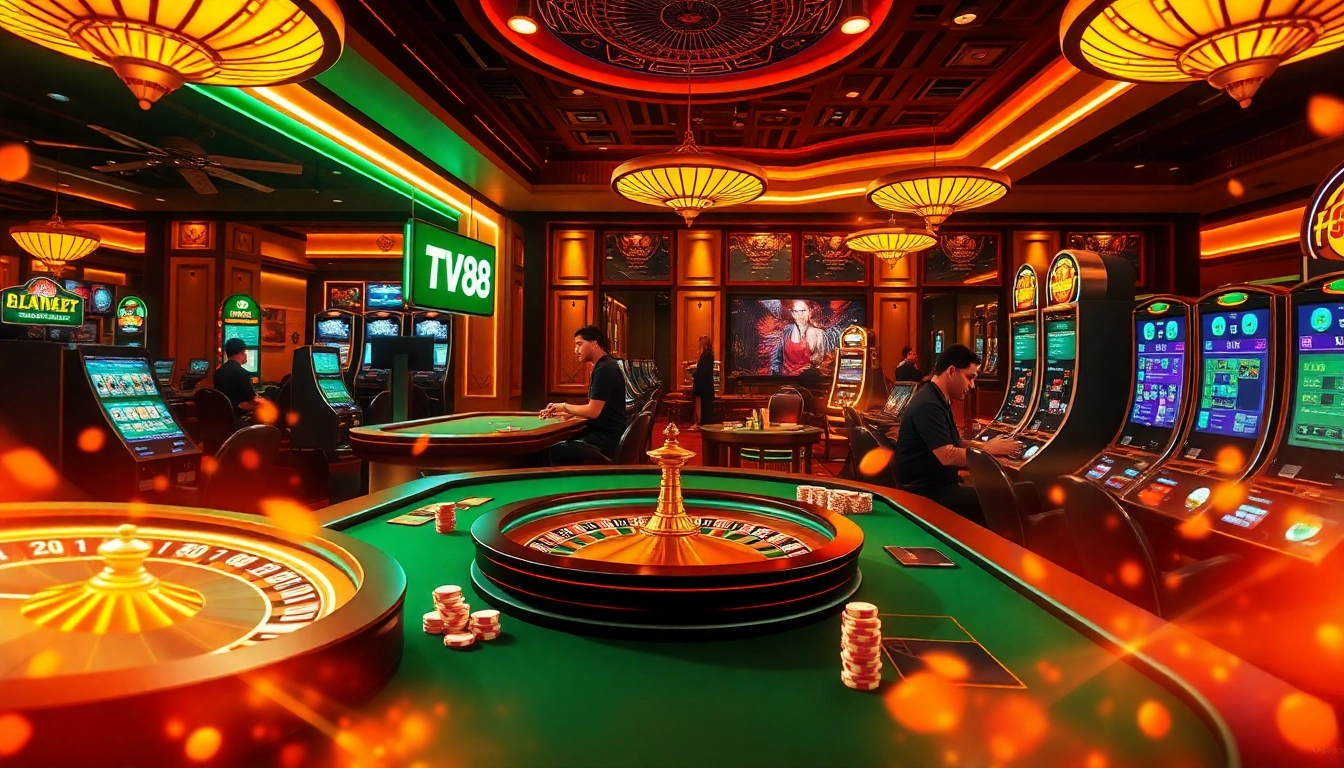 VT88 nhà cái offers an exciting digital gambling scene with poker chips and roulette wheels.
