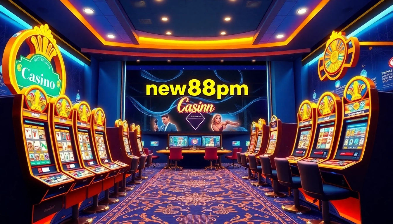 Engaging online gaming interface of new88pm.com showcasing vibrant slot machines and card games.