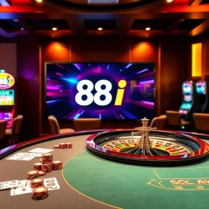 Enjoy the thrill of 88i game at our luxurious casino gaming table with vibrant chips.