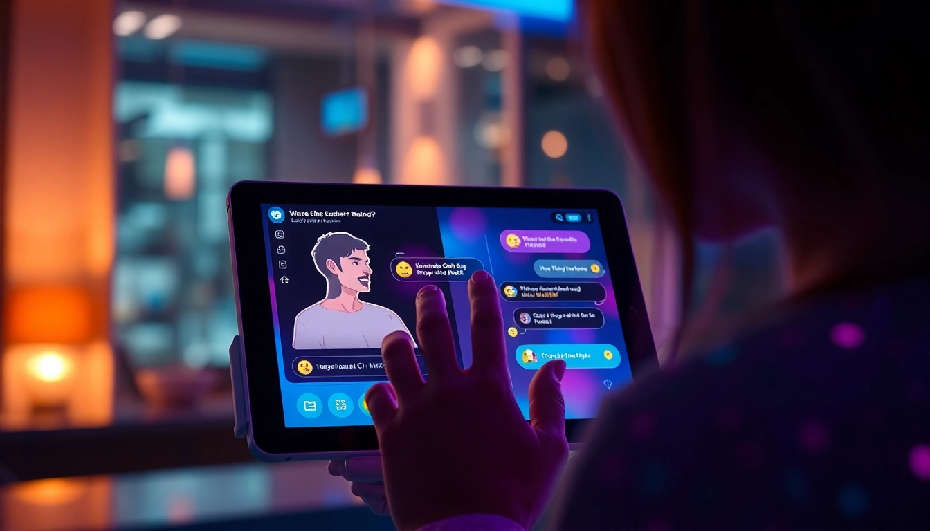 An interactive display of nsfw ai platforms highlighting user engagement and character interactions.