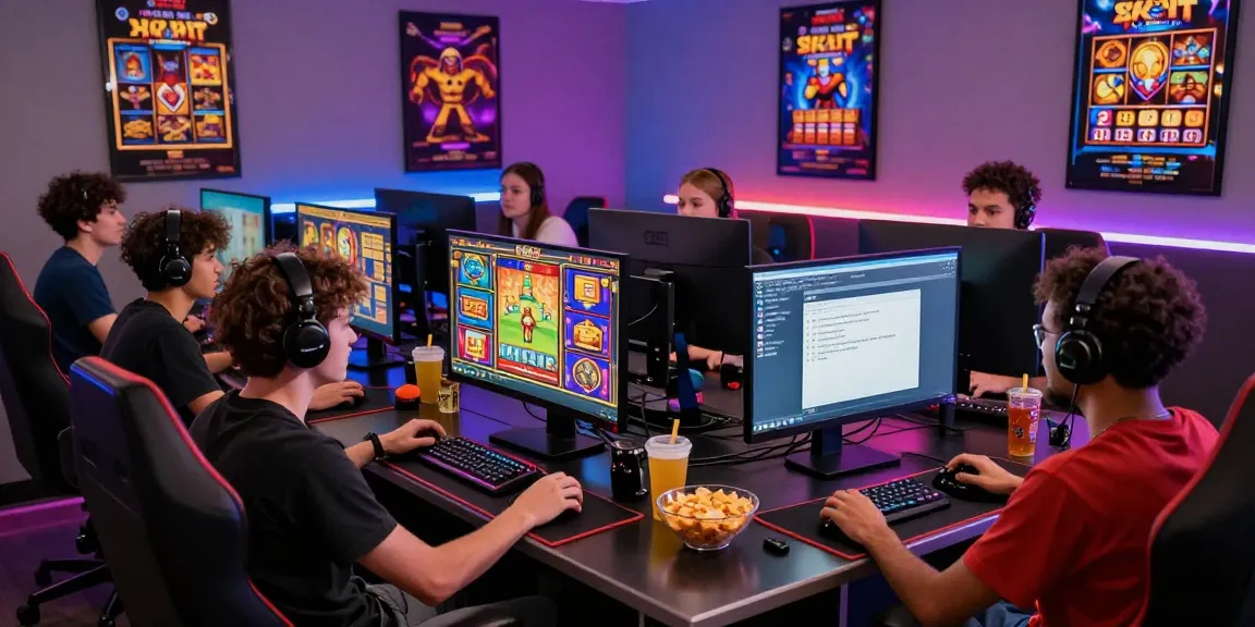 Pemain SUPER59 menikmati pengalaman slot online dengan antusiasme, dikelilingi oleh suasana gaming yang cerah.