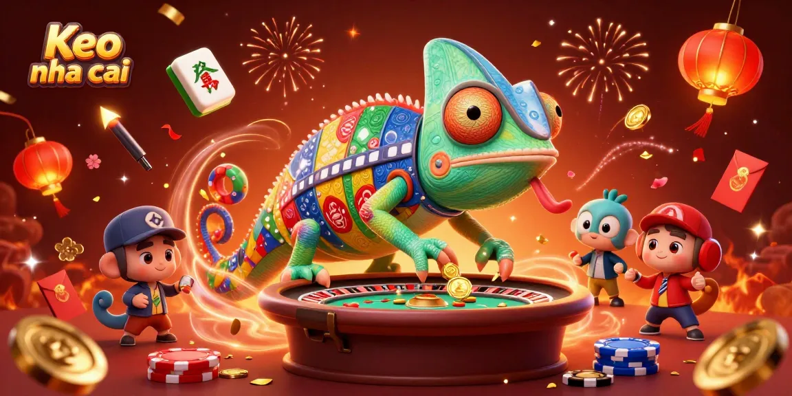 Experience high-stakes fun at Keo nha cai with vibrant chameleon character and rich casino elements.
